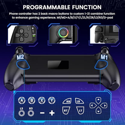 KICKDOT MC5000 Pro Controller for Switch 2/1/OLED & iPhone/Android – Hall Effect Joystick, Wireless Bluetooth Mobile Gaming Controller with RGB, Programmable Back Buttons, Extendable Design for Cloud Gaming (Xbox/Steam) - color: Black-Switch Layout