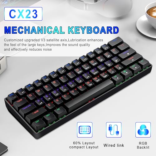60% Mechanical Gaming Keyboard, RGB Backlit Ultra-Compact 61 Keys Wired Mini Keyboard, Anti-Ghosting, Portable Small Keyboard for PC, Mac, Laptop, Office & Gaming, Black - color: Black