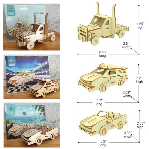 3D Wooden Puzzle - 6 Piece Set Wooden Car Brain Teaser Puzzle - DIY Assembly Car Building Model Kits - Wood STEM Gifts for for Adults & Teens Birthday Gifts Christmas - style: Car puzzle