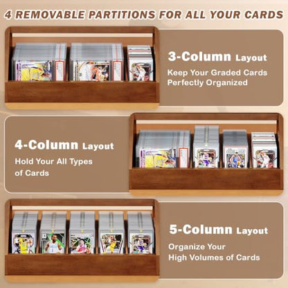 Emfogo Trading Card Display, 3-Tier Card Display Stand with 5-Row Storage, Wooden Graded Card Display, Large Capacity Sports Cards Display Case for Cards Game Collection (Walnut) - color: Walnut