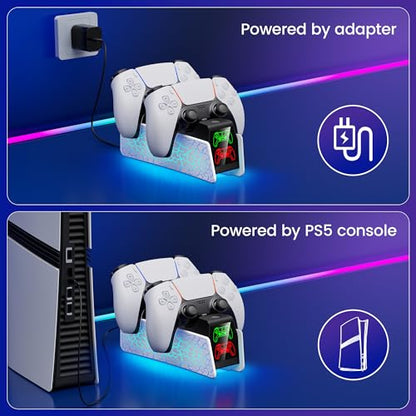 PS5 Controller Charging Station for Playsation 5 Dualsense/Edge, Dual PS5 Charging Station with LED Light, Controller Accessories P5 Charger Dock with Fast Charging Cable