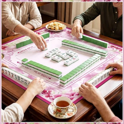 Flower Mahjong Mat with Rules 31.5" x 31.5" Non-Slip Noise Reduction Gaming Mat with Carrying Bag American Mahjong Table Cover for Poker Board Card Games Dominoes(Pink) - style: Pink