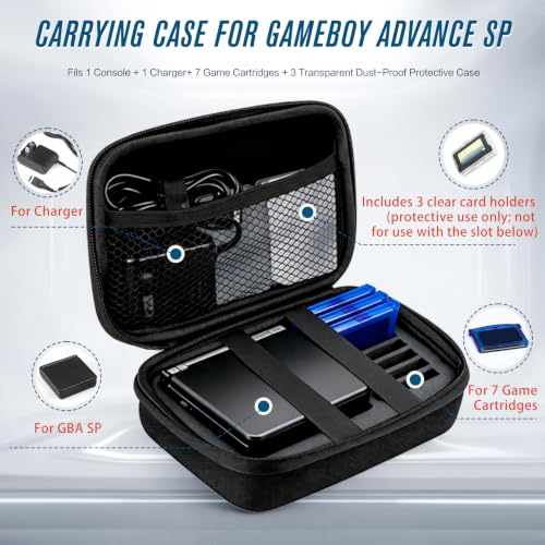 Carrying Case for Gameboy Advance SP,Game Case Holder for GBA SP Accessories,Accommodates 1 Charger,7 Game Cartridge Slots Simultaneously,Durable Portable Storage Bag for GBA SP,with 3 Cartridge Cases - style: GBA SP