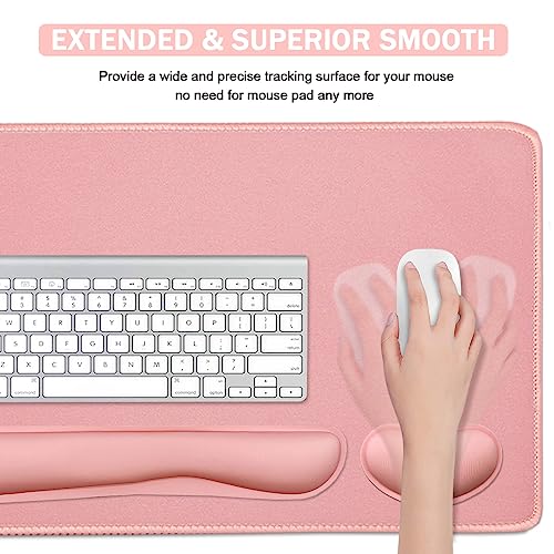 4-in-1 Large Gaming Mouse Pad, Keyboard Wrist Rest Pad & Wrist Support Mousepad Set, Extended Desk Pad Waterproof Desk Mat for Home Office Study Game-Pink - color: Pink