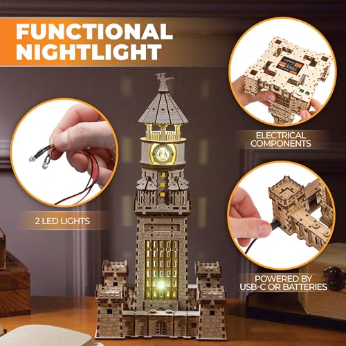 UGEARS Lighthouse of Alexandria 3D Wooden Puzzle for Adults – Wooden Model Kit with LED Night Light, DIY Building Hobby Set, Ancient World Landmark, Home Decor, Brain Teaser, Creative - style: Lighthouse of Alexandria