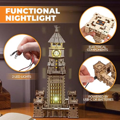 UGEARS Lighthouse of Alexandria 3D Wooden Puzzle for Adults – Wooden Model Kit with LED Night Light, DIY Building Hobby Set, Ancient World Landmark, Home Decor, Brain Teaser, Creative - style: Lighthouse of Alexandria