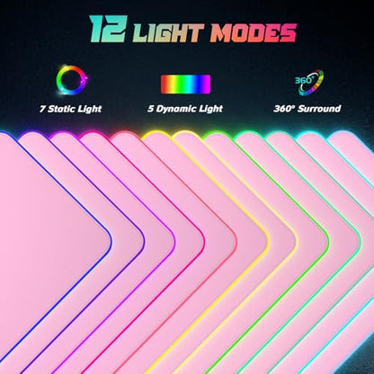 ITNRSIIET RGB Gaming Mouse Pad, Full Desk XL Extended Large Gaming Mousepad, 12 Lighting Modes 30% Thicker Big LED Desk Mat for Gamers, 32 x 12 inches, Pink - color: Pink