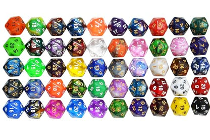 SmartDealsPro 50-Pack D20 20 Sided Dice Polyhedral Dice with Pouch for DND RPG MTG Table Game (D20, Mix Color) - color: Mix Color, style: D20