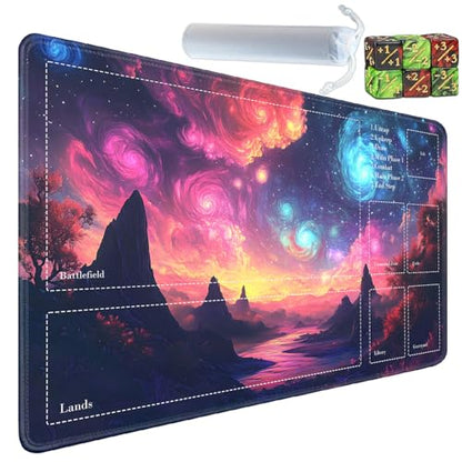 for MTG Card Playmat with Zones-Includes A Storage Bag and 6 Dice, 24 x 14 inches for TCG Playmat with Non-Slip Rubber, Game Mat, Mysterious Rotating Galaxy - color: Yux-playmats-2-2A-289