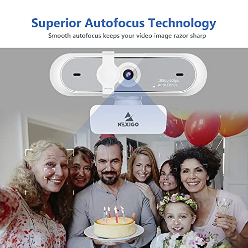 NexiGo N660P 1080P 60FPS Webcam with Software Control, Dual Microphone & Cover, Autofocus, HD USB Computer Web Camera, for OBS/Zoom/Skype/FaceTime/Teams/Twitch, White - size: 1080P 60FPS Webcam White