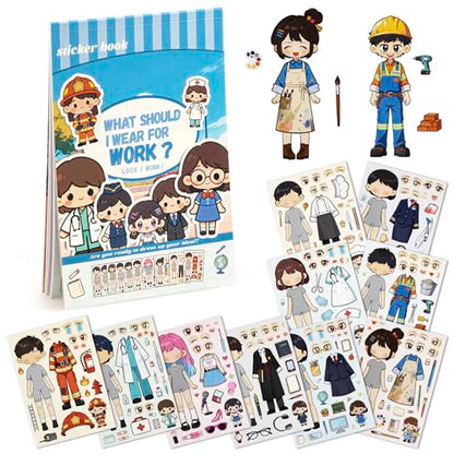 Career Stickers for Kids - 10 Sheets Make a Face Stickers Party Favors Activities Gifts for Toddler Grandkids Birthday School Classroom Supplies - style: Career
