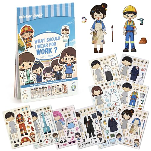 Career Stickers for Kids - 10 Sheets Make a Face Stickers Party Favors Activities Gifts for Toddler Grandkids Birthday School Classroom Supplies - style: Career