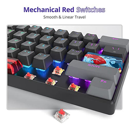 Owpkeenthy 60% Percent Keyboard Mechanical Gaming with Red Switch Wired Ultra Compact RGB Mini Keyboard Backlit for PC Xbox PS4 (Dark/Red Switch) - color: Dark/ Red Switch