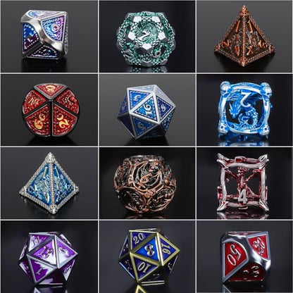 Mystery Dice Set – 7 Pcs Metal Polyhedral Dice + 1 Pcs Velvet Bag | Random Various Style Metal DND Dice & Dice Bag, Gifts for D&D, Pathfinder, MTG, Game Night, Dice Goblins, RPG Players & DMs - style: 1 bag Metal Mystery Dice