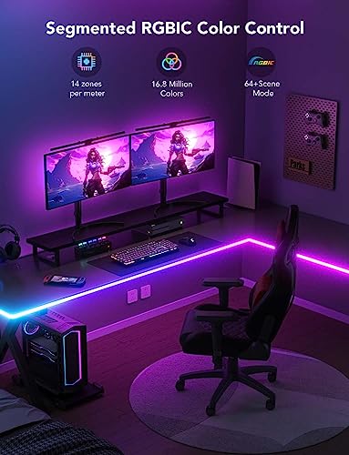 Govee RGBIC Neon Rope Lights for Desks, 16.4ft LED Gaming Desk Lights | Neon LED Strip Lights Syncing with Razer Chroma, Support Cutting, Smart App Control, Music Sync, Adapter (Only 2.4G Wi-Fi) - size: 16.4ft