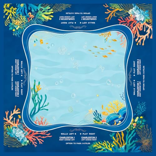 Tropical Mahjong Mat for Table - 3mm Non-Slip American Mahjong Mats - Waterproof Quiet Coastal Lemon Pineapple Design - Includes Carrying Bag & Gift Box - No Crease Surface (Azure Reef) - color: Azure Reef