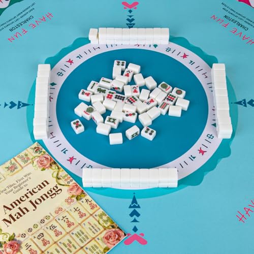 Travel American Mahjong Tile Set | 166 PCS 0.8 Inch Mini Mahjong Game Tiles, 4 Wooden Racks, Floral Storage Bag, 3 Dice & Beginner's Guide, Complete Portable Set - color: White
