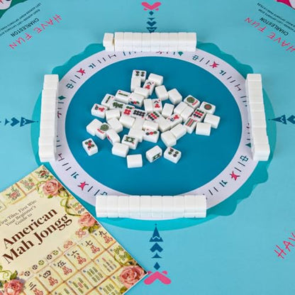 Travel American Mahjong Tile Set, 166 PCS 0.8 Inch Mini Mahjong Game Tiles, 4 Wooden Racks, Floral Storage Bag, 3 Dice & Beginner's Guide, Complete Portable Set - color: White