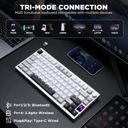 YUNZII AL80 75% Wireless Aluminum Mechanical Keyboard(Silver,Cocoa Cream) | QMK/VIA, Smart LCD Display and Knob, Hot Swap, Gasket Structure, BT/2.4G/USB-C, RGB Keyboard for Gaming/Win/Mac - color: Silver, size: Cocoa Cream V2 Switch