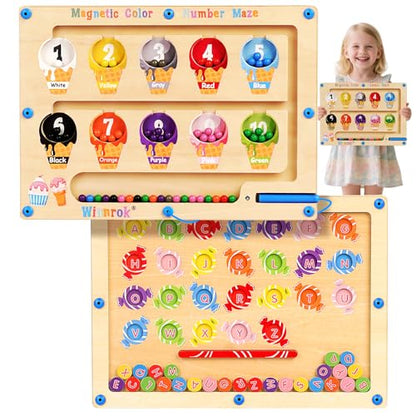 2 in 1 Magnetic Color and Number Maze, ABC Alphabet Puzzles Board Magnet Ice Cream Toys, Montessori Educational Magnet Puzzle, Preschool Learning Counting Toys for 2 3 4 5 Birthday Gifts - style: Ice Cream+Candy