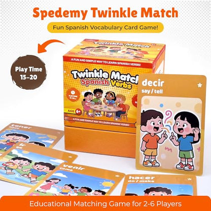 Spedemy Twinkle Match Spanish Card Game – 100 Vocabulary Matching Cards, Bilingual Games, Spanish Board Game for Kids, Beginners, Families, Homeschool & Classroom, juegos en español para la Familia