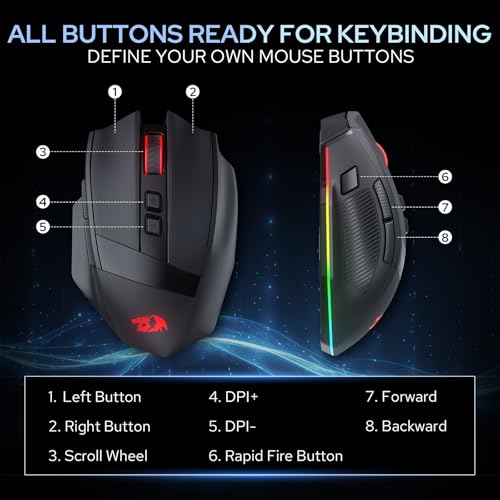 Redragon M923 PRO Wireless RGB Gaming Mouse 24K DPI Remapping Keys | Cable-Free 0 Delay, Smooth Precise Tracking, Custom Macro Keybinds, Vibing Backlight, Ergonomic Grip Body Comfort - style: Wireless
