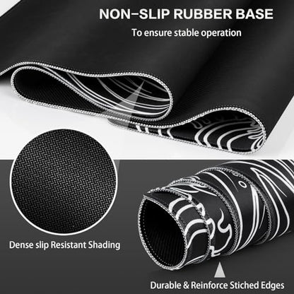Canjoy Large Gaming Mouse Pad, 31.5x11.8in Computer Keyboard and Mouse Mat | Japanese Sea Wave XXL-Large Mouse pad Full Desk Mousepad Extended Computer Desk Pad with Rubber & Double Stitched - color: Black-Sea Wave, size: 800*300mm