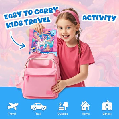 Magnetic Jigsaw Puzzles for Toddlers Kids 3-8 Girls,(3 36-Pieces) Travel Puzzles Toys for Kids Ages 4-6,Take-Along Car Airplane Road Trip Activities Game for 3 4 5 6 7 8 Year Old Birthday Gift - style: Unicorn Princess