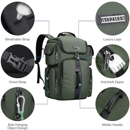 WITZMAN Travel Backpack for Men Carry-on Laptop Backpack | Nylon Luggage Bag Fits 16 Inch for Airline Approved,Multi Pocket, For Traveling,Casual,Commuting, B744 Army Green - color: Upgrade Army Green