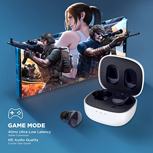 HTC True Wireless Earbuds 7 Bluetooth 5.3, in-Ear Headphones Noise Cancelling 10mm Driver with Deep Bass for Gaming, Working -40ms Ultra Low Latency/22H Playtime/Game Modes/Built-in Mic-Black - color: Black