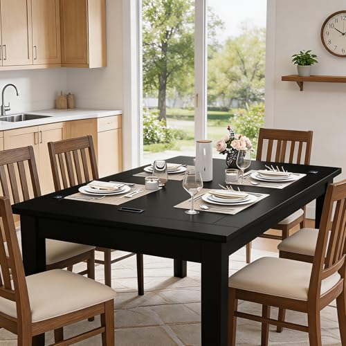 Board Game Table with Adjustable Led Lights Gaming Table with Removable Top | 53.7in x 30.7in Play Area Dining/Gaming Table with Charge Station, Play Mat, 6 Cup Holders & Trays (Black)