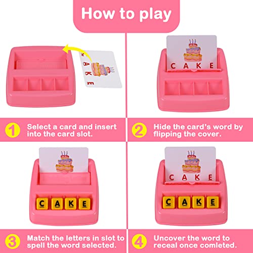 Fenikso Matching Letter Game, Alphabet Spelling & Reading Words, Objects & Color Recognition, Early Learning Educational Toy for Preschooler & Kindergarten Kids Over 3-8 Years Old, Best Gifts - color: Pink