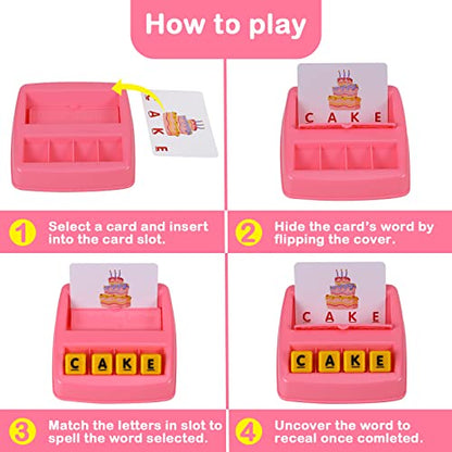 Fenikso Matching Letter Game, Alphabet Spelling & Reading Words, Objects & Color Recognition, Early Learning Educational Toy for Preschooler & Kindergarten Kids Over 3-8 Years Old, Best Gifts - color: Pink
