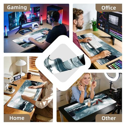 Galdas Gaming Mouse Pad XXL XL Large Long Extended Big Mousepad Non-Slip Rubber Keyboard Mouse Pad with Stitched Edges for Laptop Home Office (31.5x11.8x0.08 Inch) … (Ink Painting) - color: Ink Painting