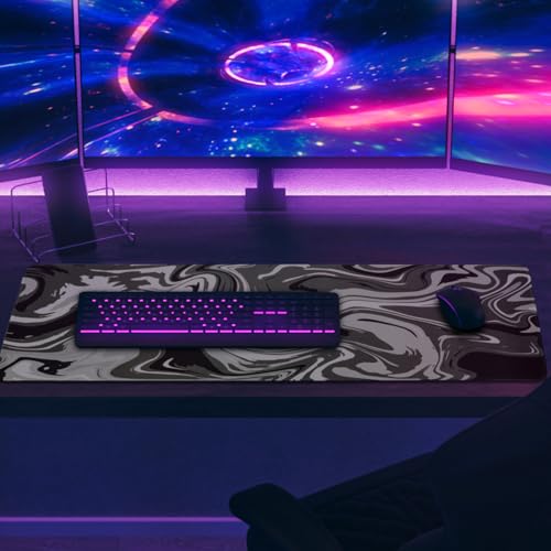 Mouse Pad Gaming Mousepad, 31.5 x 11.8in Large Desk Mat Keyboard Pads Extend Long XL Mouse Mat with Non-Slip Base Desk Accessories for Home Office Keyboard Mouse (Black Gray Fluid) - color: Black Gray Fluid