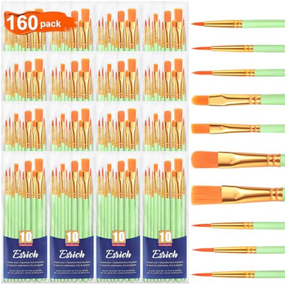 ESRICH Paint Brushes Set,16 Packs 160 Pcs Acrylic Paint Brush Set,Acrylic Oil Watercolor, Face Nail Art, Miniature Detailing,Rock Painting,Painting Artist Professional Kits(Green) - color: Green, size: 160