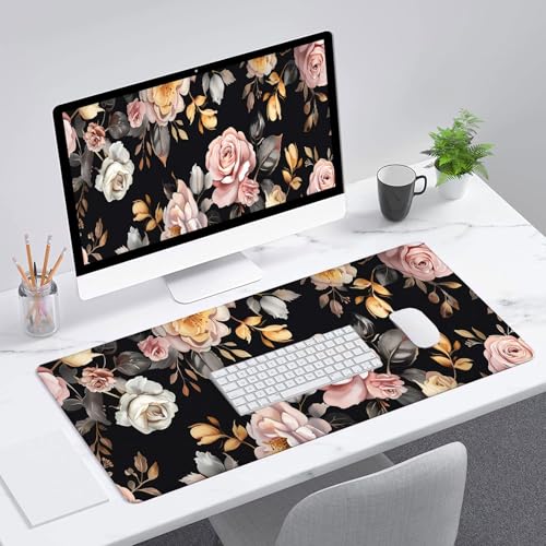 Peony Flowers Gaming Mouse Pad Pink Flowers Extended Gaming Mouse Pad Mat with Stitched Edge Non-Slip Base Big Mouse Pad 31.5"x11.8" Office Computer Keyboard Laptop Home - color: Peony Flowers_020, size: 11.8" x 31.5"