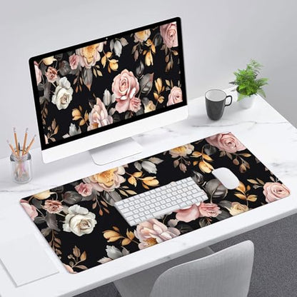 Peony Flowers Gaming Mouse Pad Pink Flowers Extended Gaming Mouse Pad Mat with Stitched Edge Non-Slip Base Big Mouse Pad 31.5"x11.8" Office Computer Keyboard Laptop Home - color: Peony Flowers_020, size: 11.8" x 31.5"