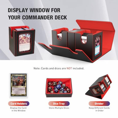 TiMOVO MTG Deck Box, Magnetic Trading Card Storage Case, Black+Red | Holds 400+ Sleeveless Cards, 4 Dividers & Dice Tray, 2 Detachable Commander Card Deck Boxes, For Magic Game Cards - color: Black & Red