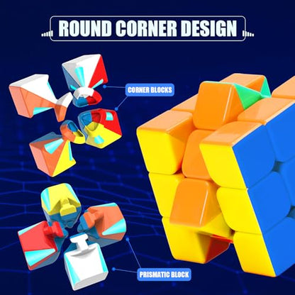 STEAM Life Speed Cube Set 3 Pack - Magic Cube Set with 3x3 & 2x2 Speed Cubes, Pyramid Cube - Smoothly Collection for Kids, Teens & Adults - color: 3 Pcs