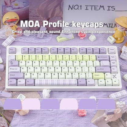 Tsungup MOA Purple&Yellow Keycaps, 130 Keys Taro Fanggezi Custom Keycaps | PBT Cute Dye Sub Key Caps Keyboard Keycap Set for MX Switches Mechanical Keyboard - color: Purple Yellow