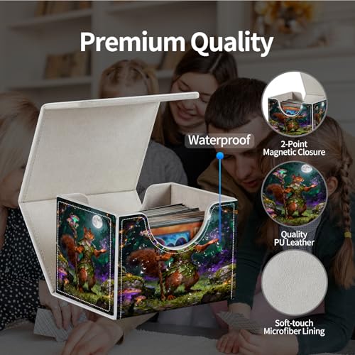 PU Leather Deck Box for MTG Commander Cards, Fits 100+ Double Sleeved Cards, Secure Magnetic Trading Card Storage Case for TCG CCG,Druid Squirrel Wizard - color: Druid Squirrel Wizard