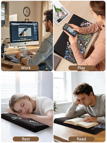 2-in-1 Ergonomic Keyboard Stand with Wrist Rest, Comfy Keyboard Riser Holder with Massage Design, Flower - color: Black Flower