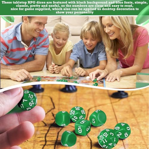 Civaner 15 Pcs Complete Polyhedral Dice Set D3-D100 Spherical RPG Dice Set in Opaque Black, 100 Sides for Role Playing Table Games Party Supplies(Green and White) - color: Green and White