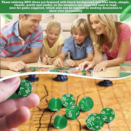 Civaner 15 Pcs Complete Polyhedral Dice Set D3-D100 Spherical RPG Dice Set in Opaque Black, 100 Sides for Role Playing Table Games Party Supplies(Green and White) - color: Green and White