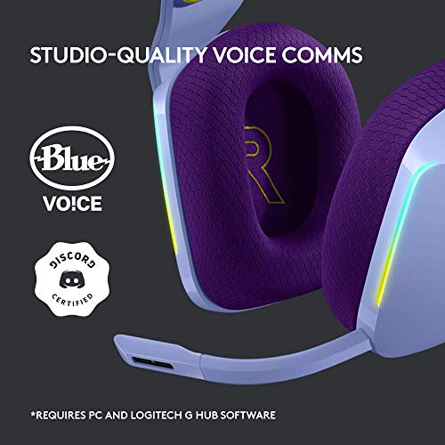 Logitech G733 Lightspeed Wireless Gaming Headset - Lilac | Suspension headband, LIGHTSYNC RGB, Blue VO!CE mic technology, PRO-G audio drivers - color: Lilac