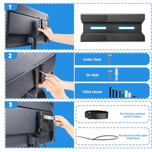 Universal Metal Laptop Charger Holder, Under Desk & Vesa Mount | Adjustable Power Brick Bracket, Under Desk Mount Organizer for Docking Stations & USB-C Hubs, Secure Supply Holder, Black
