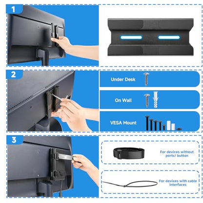 Universal Metal Laptop Charger Holder, Under Desk & Vesa Mount | Adjustable Power Brick Bracket, Under Desk Mount Organizer for Docking Stations & USB-C Hubs, Secure Supply Holder, Black