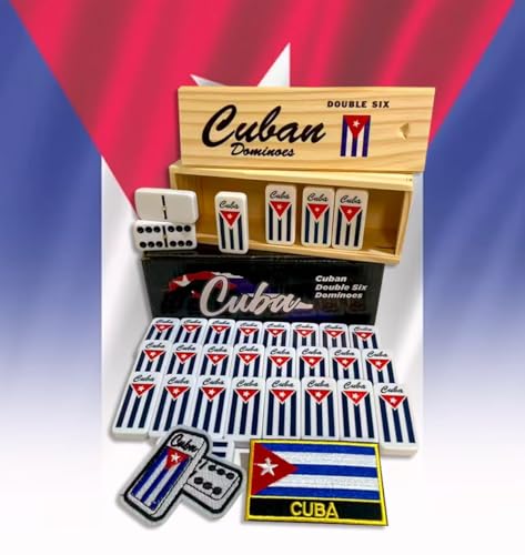 PRK 14 Cuban Style Double Six Dominoes – 28 Classic White Tiles with Black Pips – Includes Wooden Case – Bold, Durable, and Ready for Friends