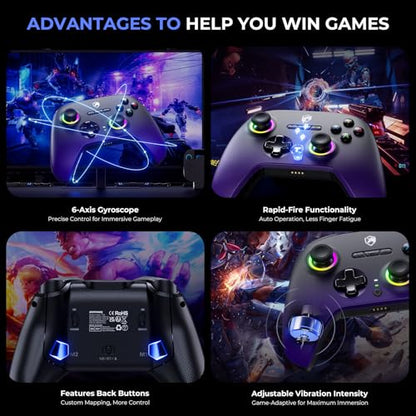ECHTPower Upgrated PC Gaming Controller TMR Hall Effect Joysticks Anti-Drift & Dual Triggers, 1000Hz Polling Rate, Turbo & Vibration, Programmable Buttons for PC/Switch/Switch 2/iOS/Android with Charging Dock - color: Black Purple